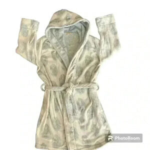 World Market Hooded Fleece Short Robe One Size Bathrobe Loungewear Paisley Batik